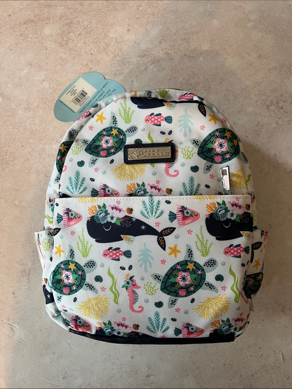 Lily Bloom Mini Backpack - White with Multicolor Sea Life Print